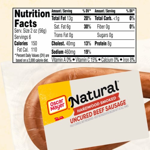 Oscar Mayer Natural Selects Hardwood Smoked Uncured Beef Sausage, Pack Perspective: bottom