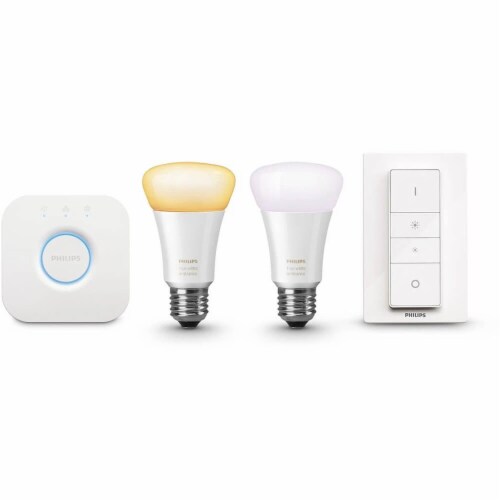Hue 464776 White Ambiance Starter Kit(2 A19 Bulbs, Hub Bridge, and Dimmer Switch) Perspective: bottom