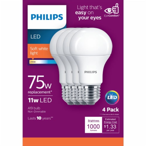 Philips 11-Watt (75-Watt) A19 LED Light Bulbs Perspective: bottom