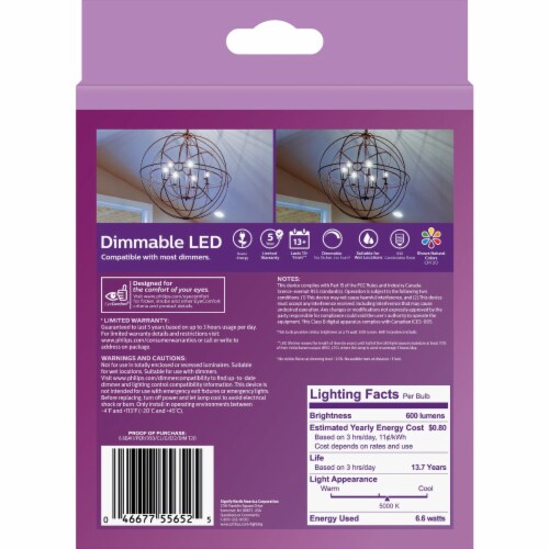 Philips 6.6-Watt (75-Watt) Candelabra Base Bent Candle Tip A11 LED Light Bulbs Perspective: bottom