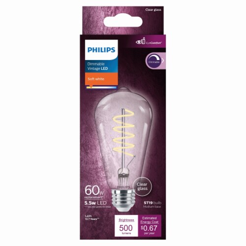 Philips 5.5-Watt (60-Watt) ST19 Vintage LED Dimmable Light Bulb - Soft White (2700K) Perspective: bottom