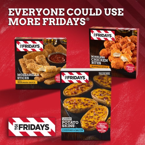 TGIF Loaded Cheddar & Bacon Potato Skins Value Size Frozen Snacks Perspective: bottom