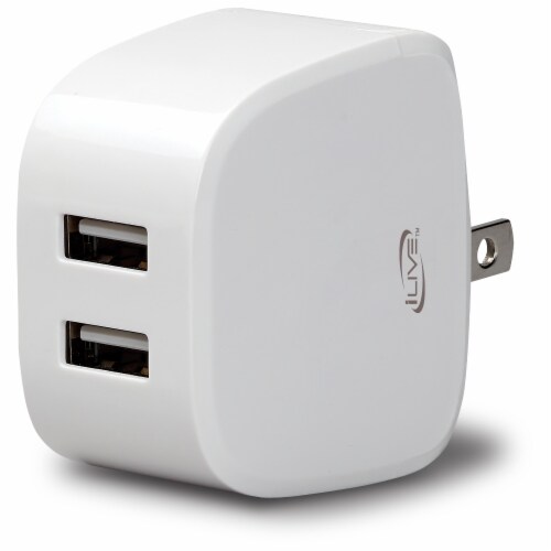 iLive AC to Dual White USB Wall Charger Perspective: bottom