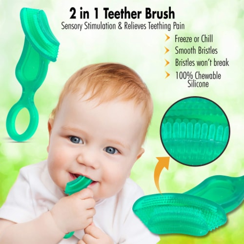 Brilliant Babys 1st Teether-Brush Silicone, No-BPA Chewable Brush 2pk, Grn-Clear Perspective: bottom