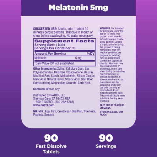 Natrol® Melatonin Sleep Aid Supplement Strawberry Flavored Fast Dissolve Tablets Perspective: bottom