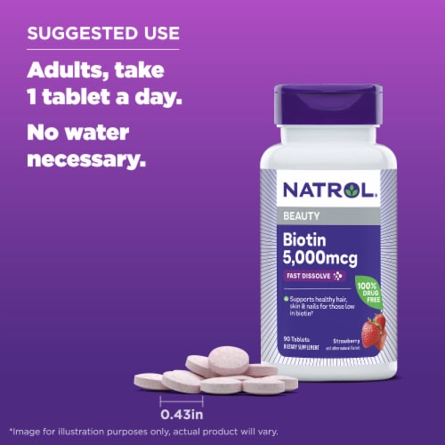Natrol® Beauty Biotin Strawberry Flavored Fast Dissolve Tablets Perspective: bottom