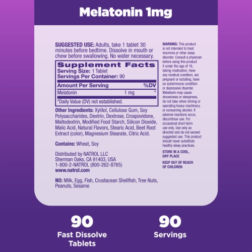 Natrol® Melatonin Sleep Aid Supplement Strawberry Flavored Fast Dissolve Tablets Perspective: bottom