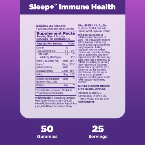 Natrol® Sleep+ Immune Health Sleep Aid Supplement Berry Flavored Gummies Perspective: bottom