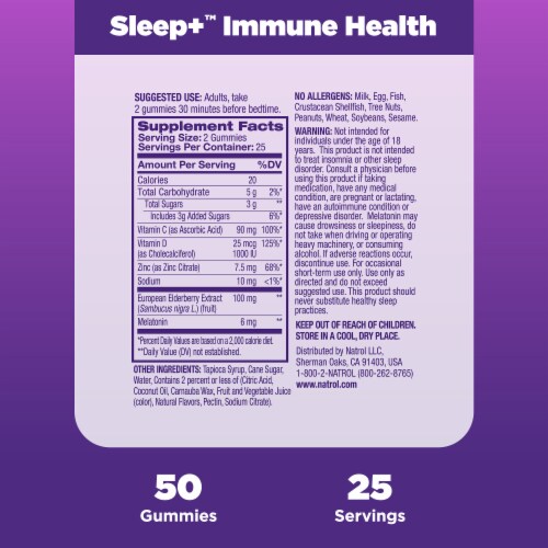 Natrol® Sleep+ Immune Health Sleep Aid Supplement Berry Flavored Gummies Perspective: bottom