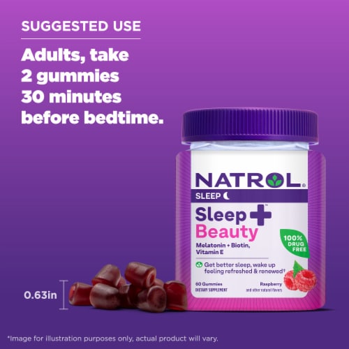 Natrol® Sleep+ Beauty Sleep Aid Supplement Raspberry Flavored Gummies Perspective: bottom