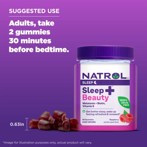 Natrol® Sleep+ Beauty Sleep Aid Supplement Raspberry Flavored Gummies Perspective: bottom