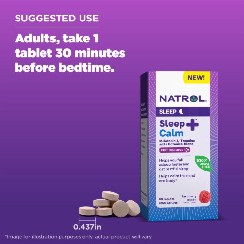 Natrol® Sleep + Calm Sleep Aid Supplement Raspberry Flavored Fast Dissolve Tablets Perspective: bottom