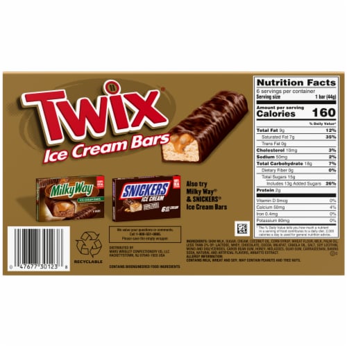 Twix Caramel Vanilla Milk Chocolate Ice Cream Bars Perspective: bottom