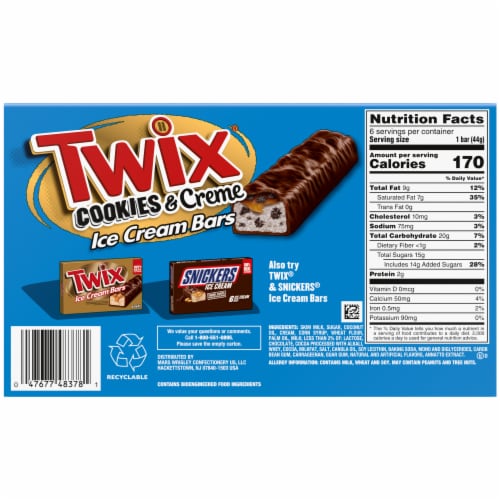 TWIX Cookies & Cream Vanilla With Crunchy Chocolate Cookie Pieces Ice Cream Bars Perspective: bottom