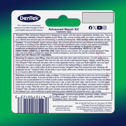 DenTek Temparin Max Caps & Fillings Repair Kit Perspective: bottom