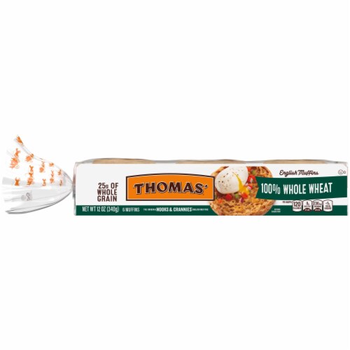 Thomas' Nooks & Crannies 100% Whole Wheat English Muffins Perspective: bottom