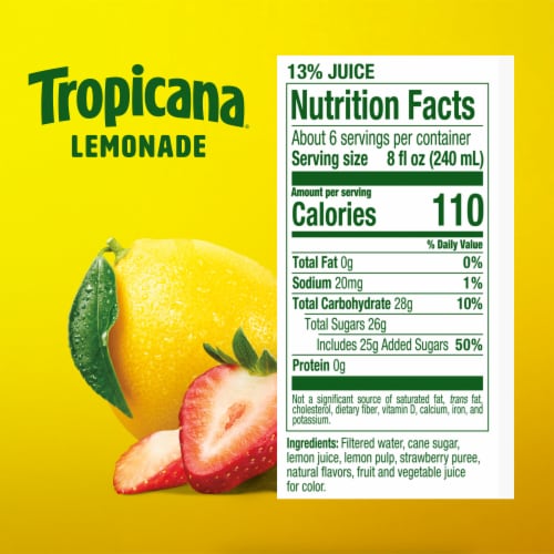 Tropicana Strawberry Lemonade Made With Real Lemons Perspective: bottom