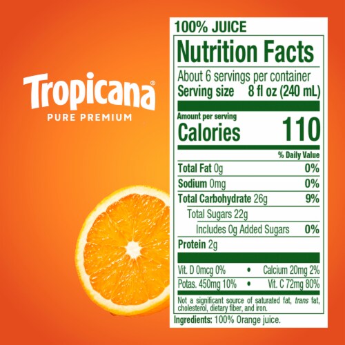 Tropicana Pure Premium Original Lots Of Pulp No Sugar Added 100% Orange Juice Perspective: bottom