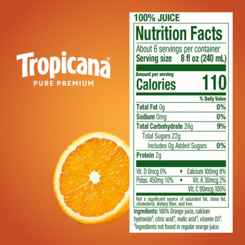 Tropicana Pure Premium Original No Pulp No Sugar Added Low Acid 100% Orange Juice Perspective: bottom