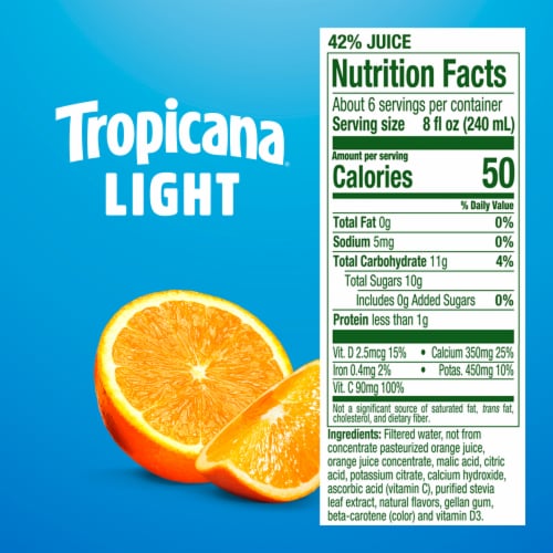 Tropicana Light Orange Juice Beverage, No Pulp, Calcium and Vitamin D Perspective: bottom