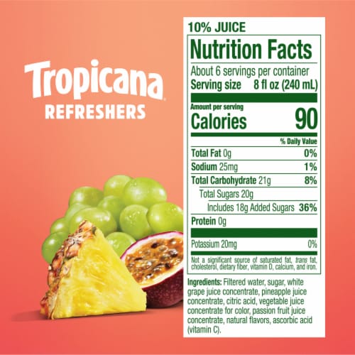 Tropicana Refreshers Tropical Punch Juice Drink With Real Fruit Juice Perspective: bottom