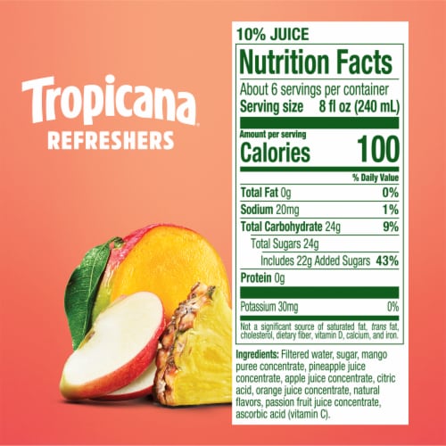Tropicana Refreshers Pineapple Mango Juice Drink With Real Fruit Juice Perspective: bottom
