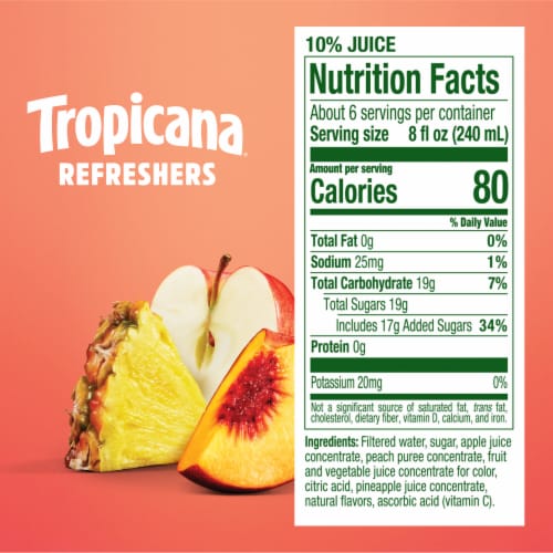 Tropicana Refreshers Peach Pineapple Juice Drink With Real Fruit Juice Perspective: bottom
