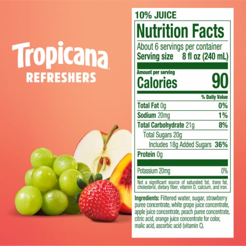 Tropicana Refreshers Strawberry Peach Juice Drink With Real Fruit Juice Perspective: bottom