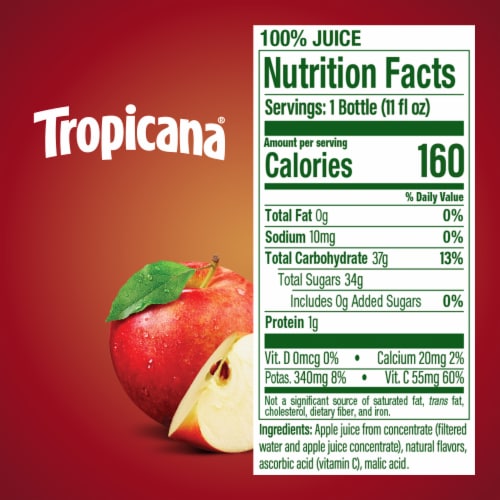 Tropicana No Sugar Added Single Serve 100% Apple Juice Perspective: bottom