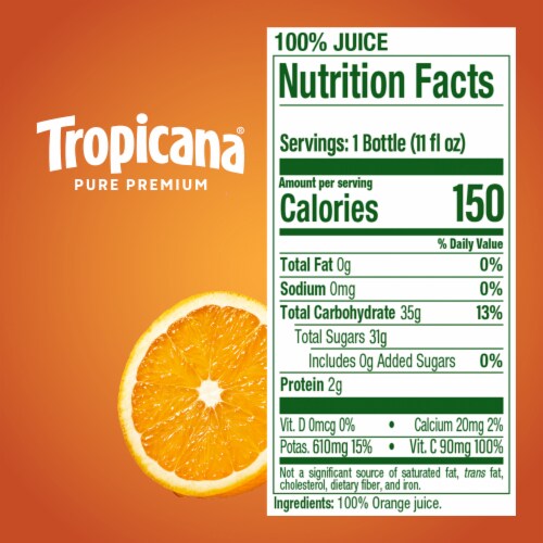 Tropicana Pure Premium Original No Pulp No Sugar Added Single Serve 100% Orange Juice Perspective: bottom