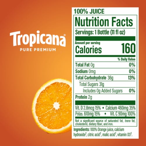 Tropicana Pure Premium Original No Pulp No Sugar Added With Calcium + Vitamin D 100% Orange Juice Perspective: bottom