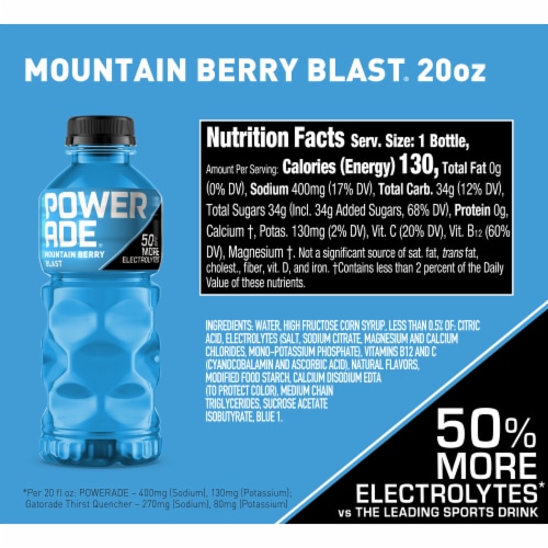 Powerade Blueberry Added Electrolyte & Vitamin Fruit Flavor Sports Drink Perspective: bottom