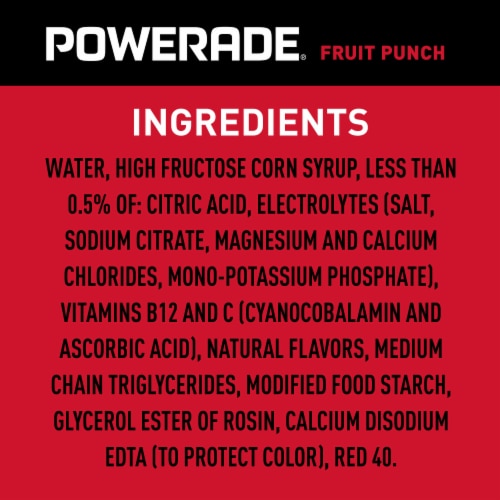 Powerade Fruit Punch Added Electrolyte & Vitamin Fruit Flavor Sports Drink Perspective: bottom