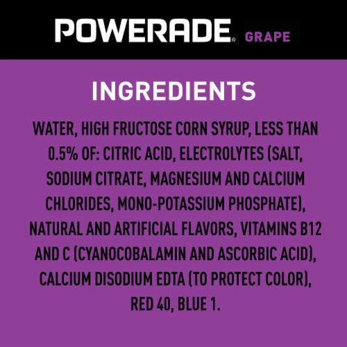 Powerade Grape Added Electrolyte & Vitamin Fruit Flavor Sports Drink Perspective: bottom
