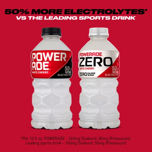 Powerade Cherry Added Electrolyte & Vitamin Fruit Flavor Sports Drink Perspective: bottom