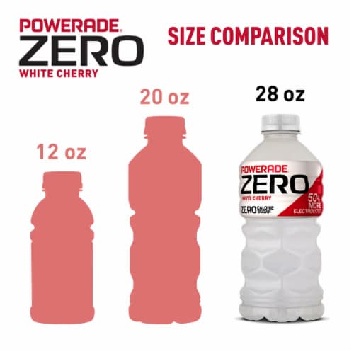 Powerade Zero Sugar White Cherry No Sugar Added Electrolyte & Vitamin Fruit Flavor Sports Drink Perspective: bottom