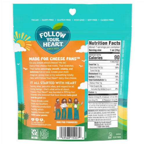 Follow Your Heart® Dairy Free Vegan Cheddar Style Shredded Cheese Fine Cut Perspective: bottom