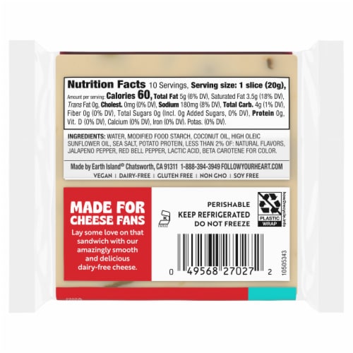 Follow Your Heart® Dairy Free Pepper Jack Style Sliced Cheese Perspective: bottom
