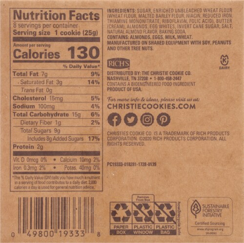 Christie Cookie Co. Crispy Almond Gourmet Cookies Perspective: bottom