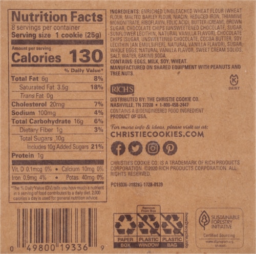 Christie Cookie Co. Crispy Chocolate Chip Gourmet Cookies Perspective: bottom