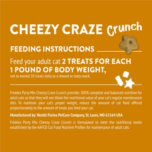 Purina Friskies Party Mix Cat Treats Cheezy Craze Crunch Perspective: bottom
