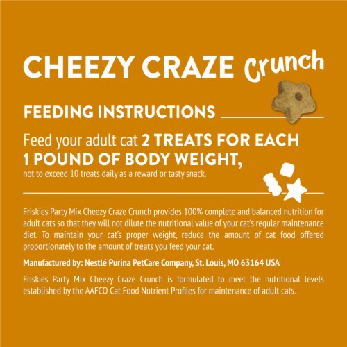 Purina Friskies Party Mix Cat Treats Cheezy Craze Crunch Perspective: bottom