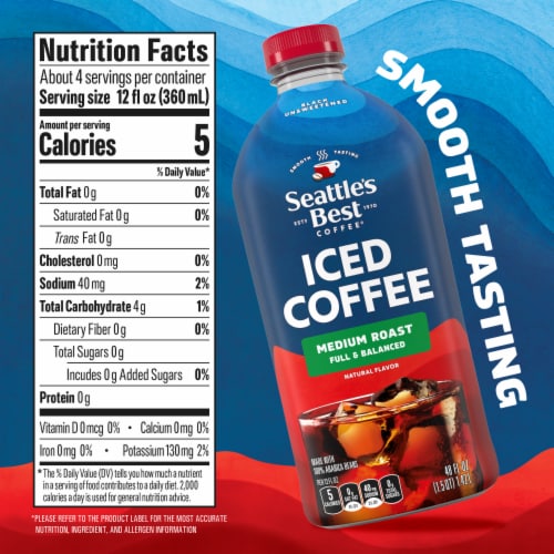 Seattle’s Best Iced Coffee Medium Roast Black Unsweetened Ready to Drink Coffee Perspective: bottom