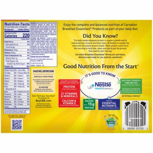 Carnation Breakfast Essentials Chocolate High Protein Complete Nutritional Drink Perspective: bottom