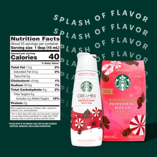 Starbucks Peppermint Mocha Flavored Coffee Creamer Inspired by Peppermint Mocha Latte Perspective: bottom