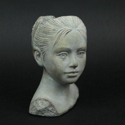 Weathered Cast Cement Young Girl Child Bust Indoor / Outdoor Head Plant Pot Planter Perspective: bottom