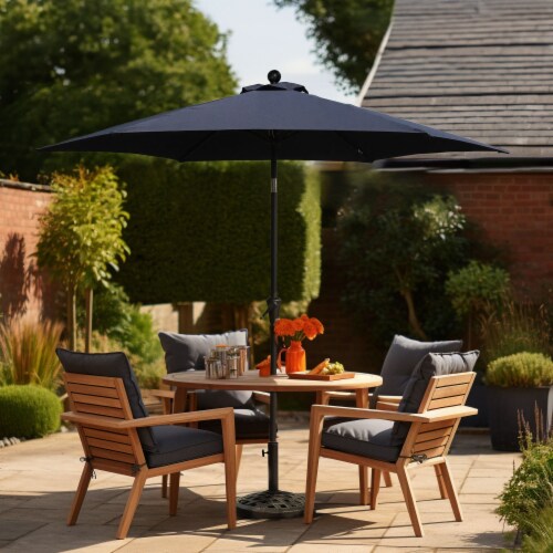 Four Seasons Courtyard Canmore 9 Foot Outdoor Patio Market Umbrella, Gray Perspective: bottom