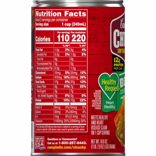 Campbell's® Chunky® Healthy Request® Beef Soup with Country Vegetables Perspective: bottom