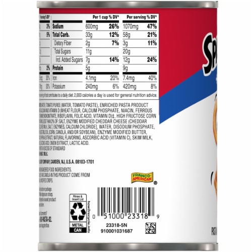 SpaghettiOs Original Canned Pasta Plus Calcium Perspective: bottom