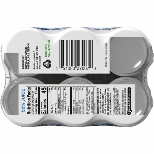 V8 +Hydrate Blueberry Acai Plant Based Hydrating Beverage 6 Cans Perspective: bottom